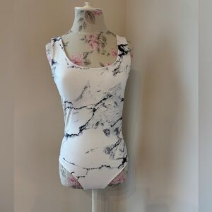 Express Black and White Marble Print Bodysuit